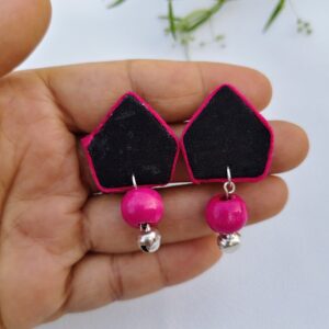 bold pink fabric earrings with silver charm